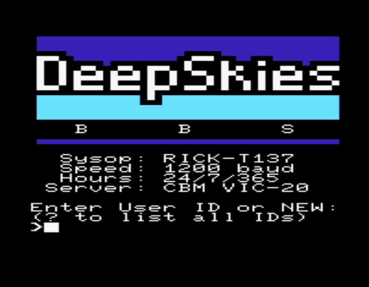 DeepSkies BBS Login Screen